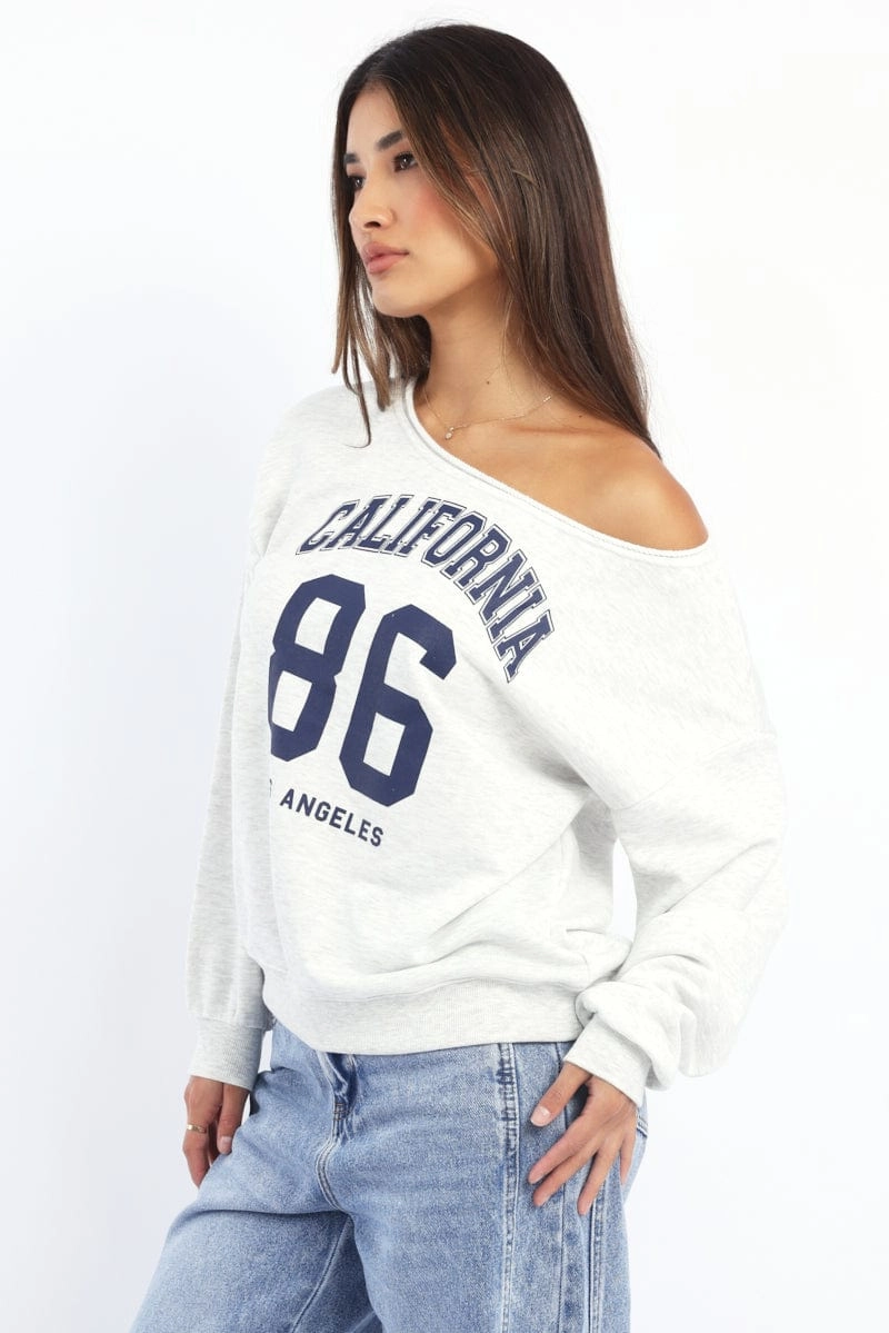 Grey Off Shoulder Sweater Long Sleeve