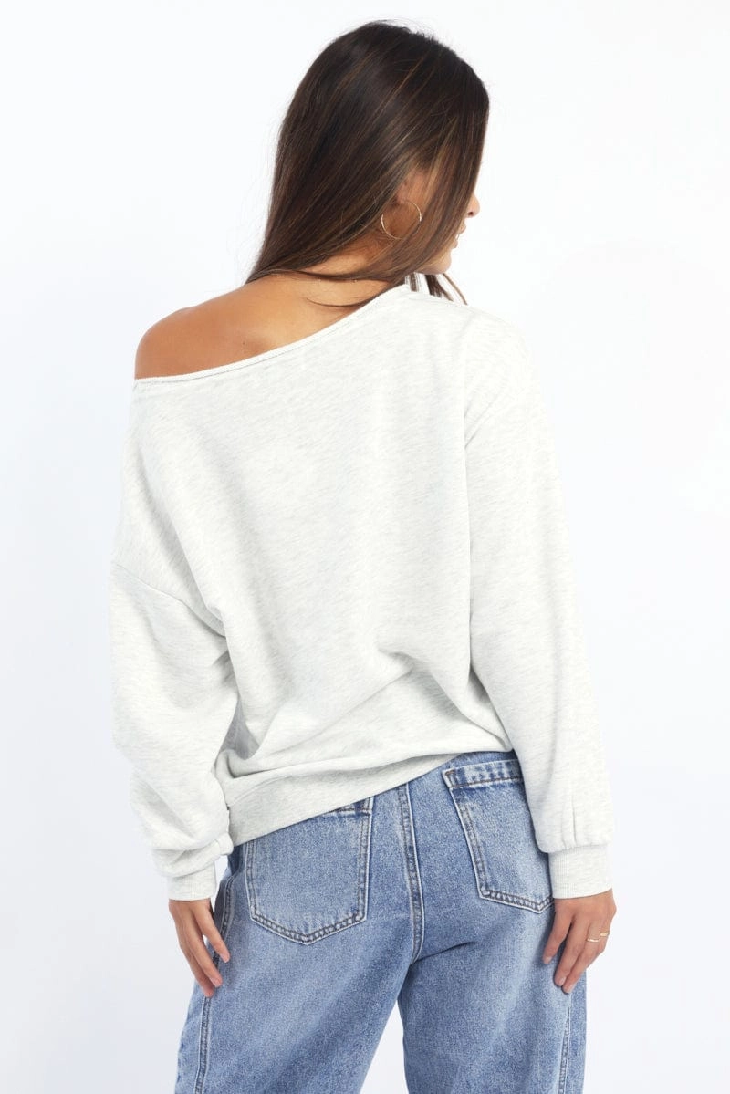 Grey Off Shoulder Sweater Long Sleeve