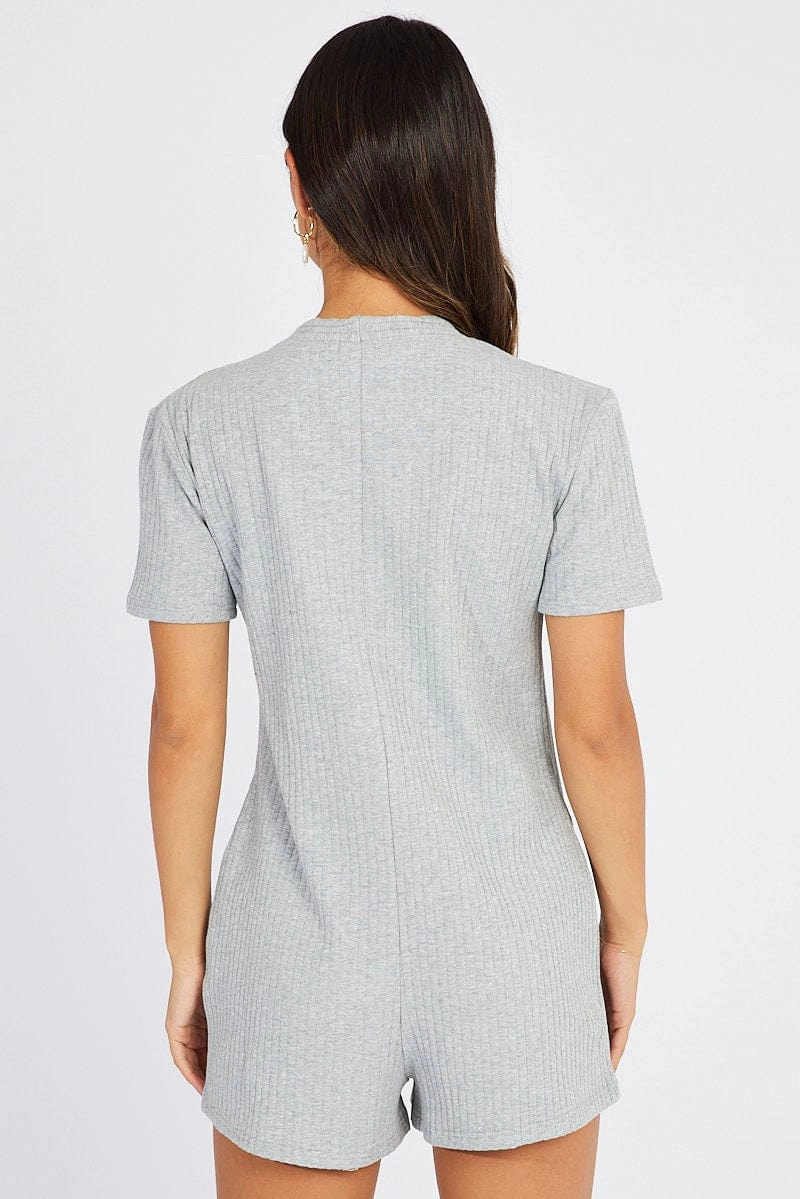 Grey Pontielle Romper Button Through Nightwear Onesie