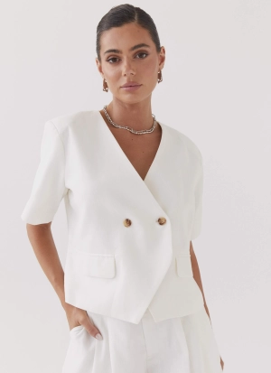 Hacienda Linen Short Sleeve Blazer - White
