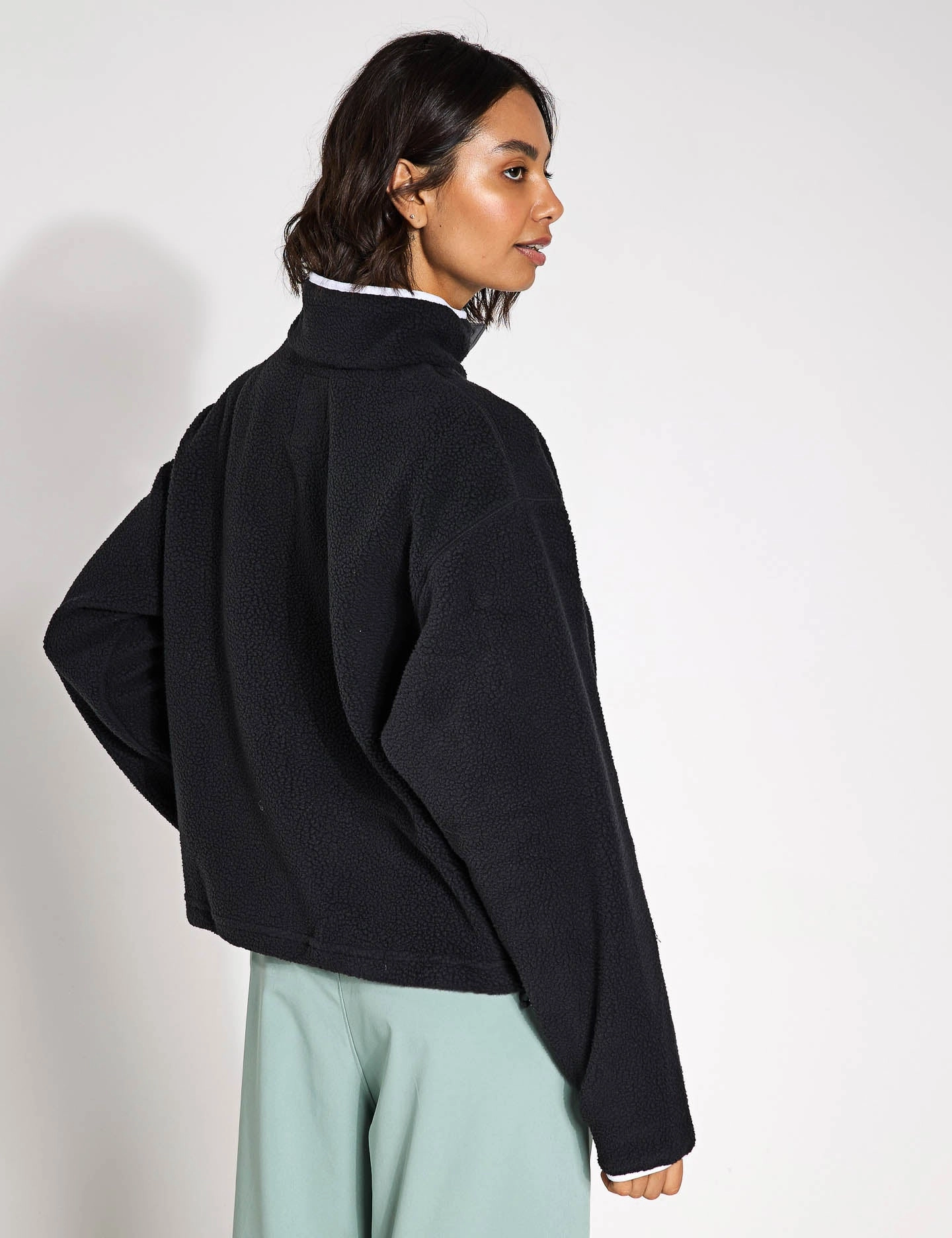 Helvetia II Cropped Sherpa Half Snap Fleece - Black