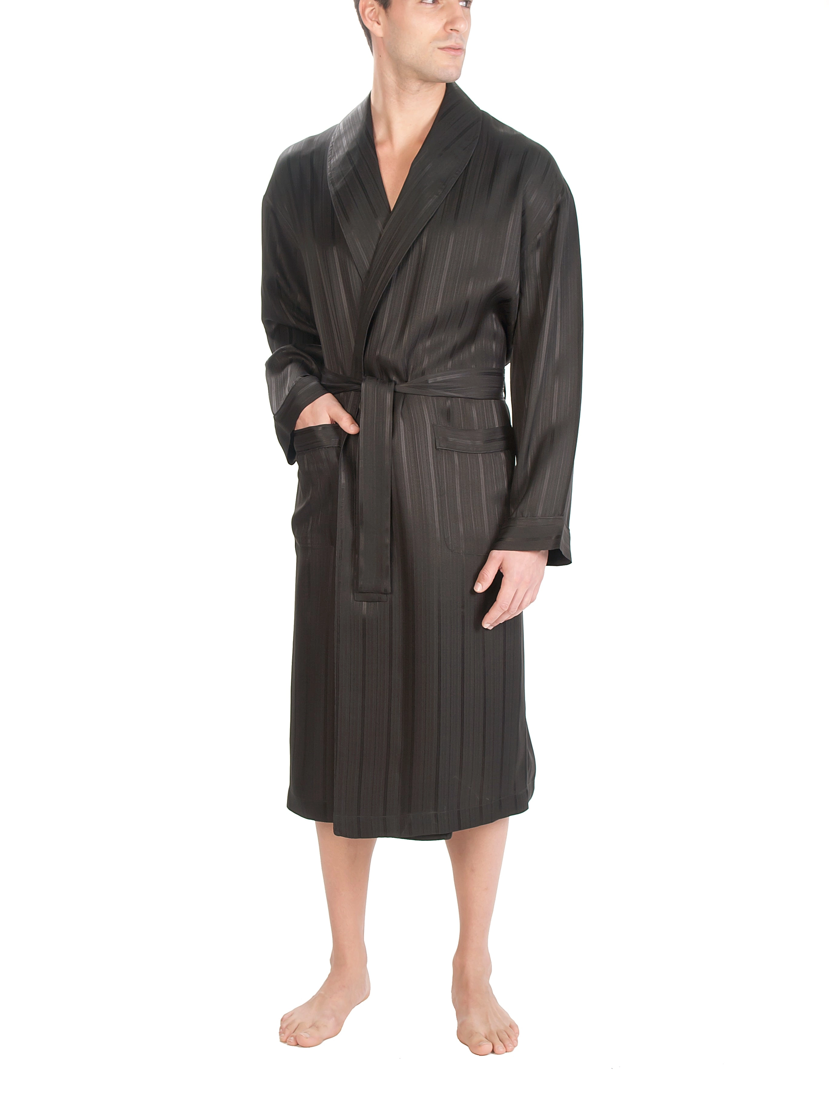 Herringbone Stripe Silk Shawl Robe