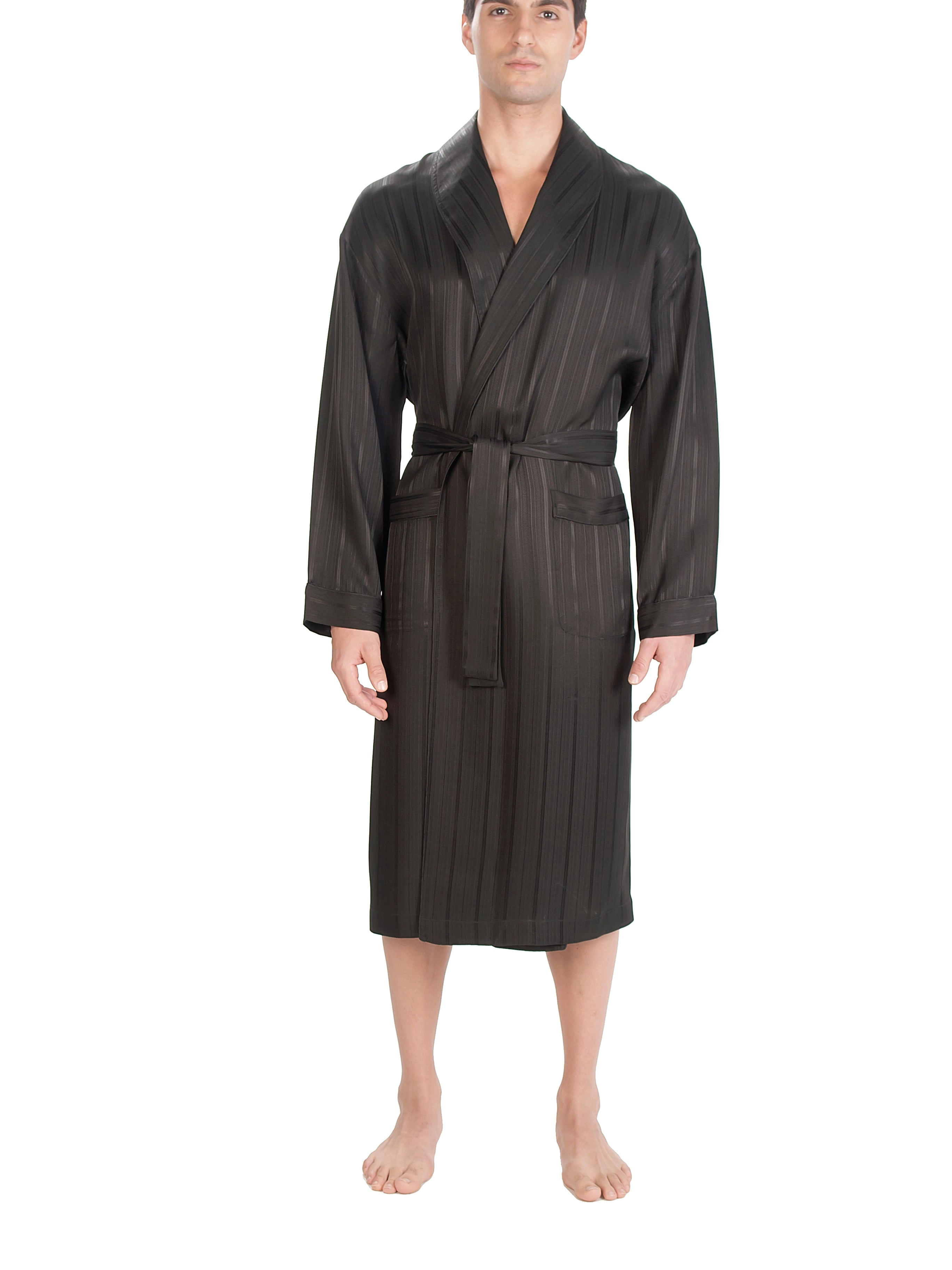 Herringbone Stripe Silk Shawl Robe