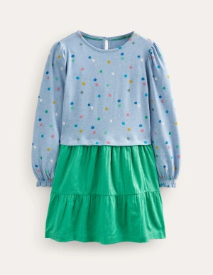 Jersey Woven Mix Dress-Delft Blue