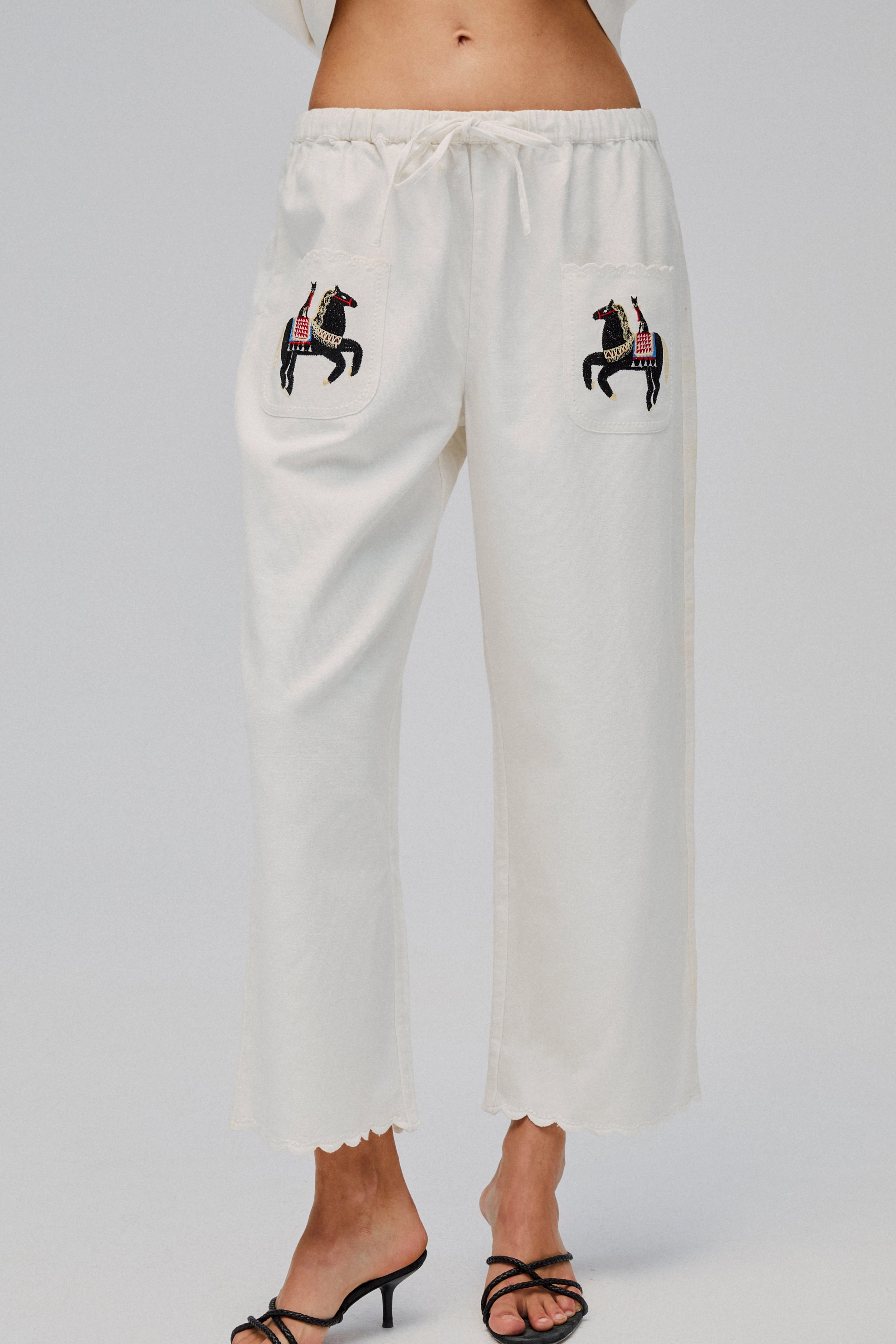 Kotyk Embroidered Cotton Pants in Off-white