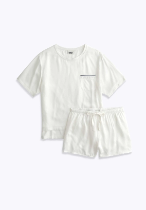 Leonora Short Set in White Washable Silk