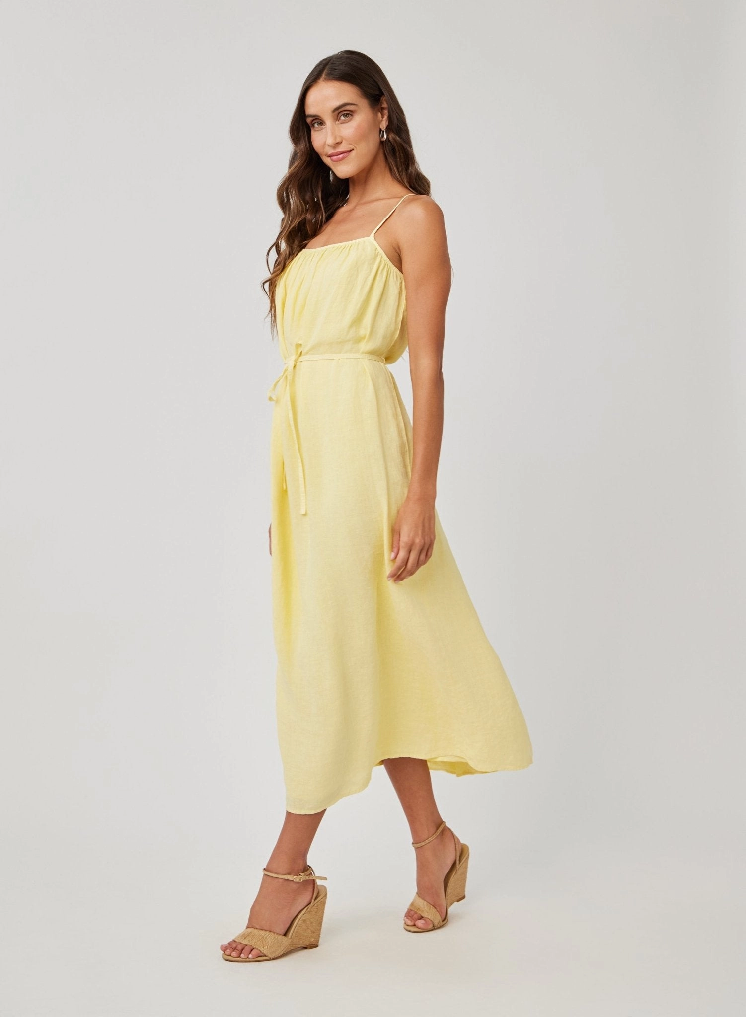 Linen Shirred Maxi Dress - Dahlia Yellow