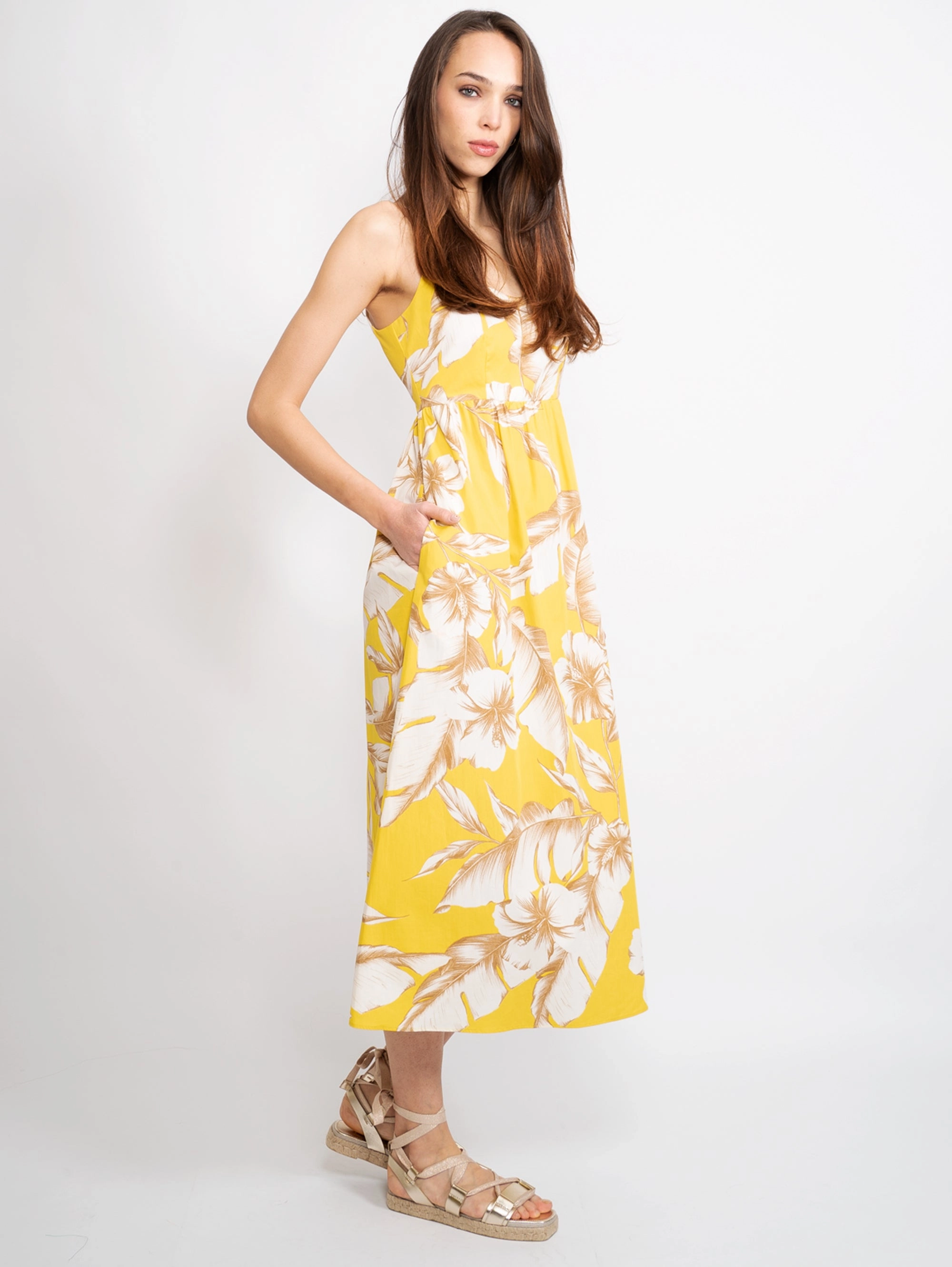 Longuette Dress with Yellow Flowers