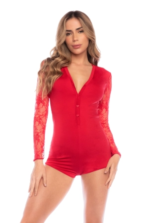 Mapale Lounge Forever For Us Long Sleeve Sleep Romper Red