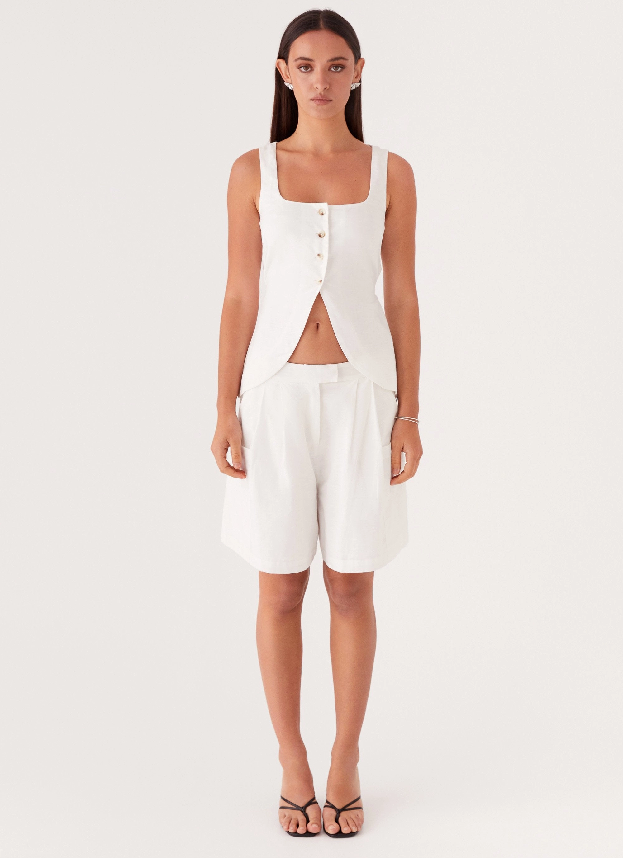 Mayzie Linen Vest - White