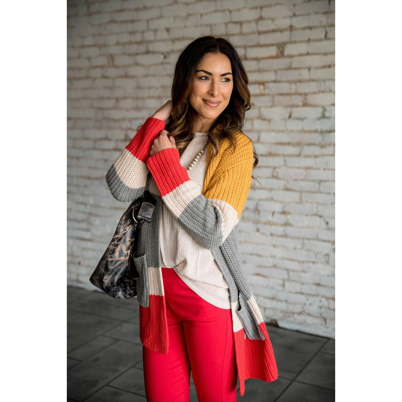 Multi Color Blocked Knit Cardigan