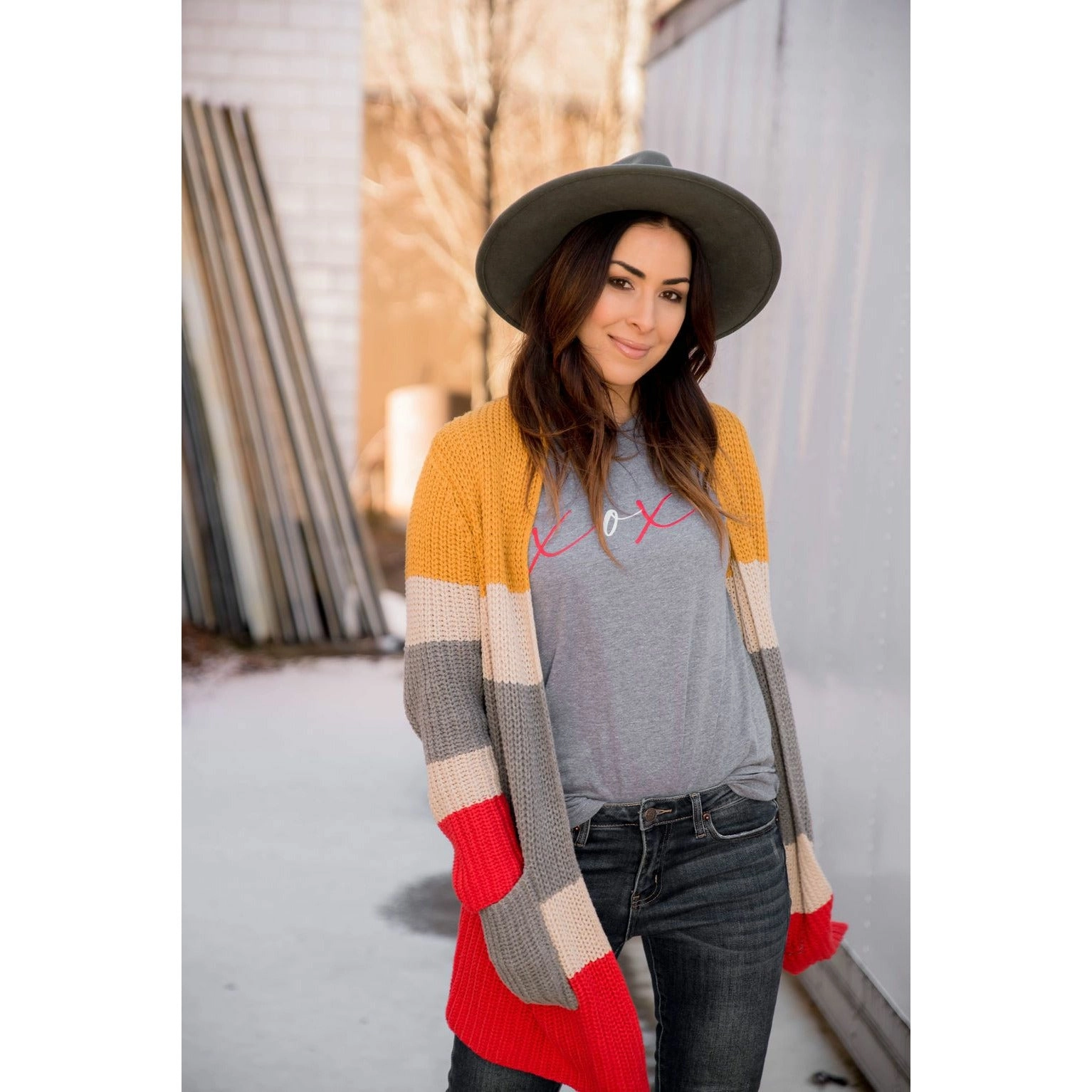 Multi Color Blocked Knit Cardigan