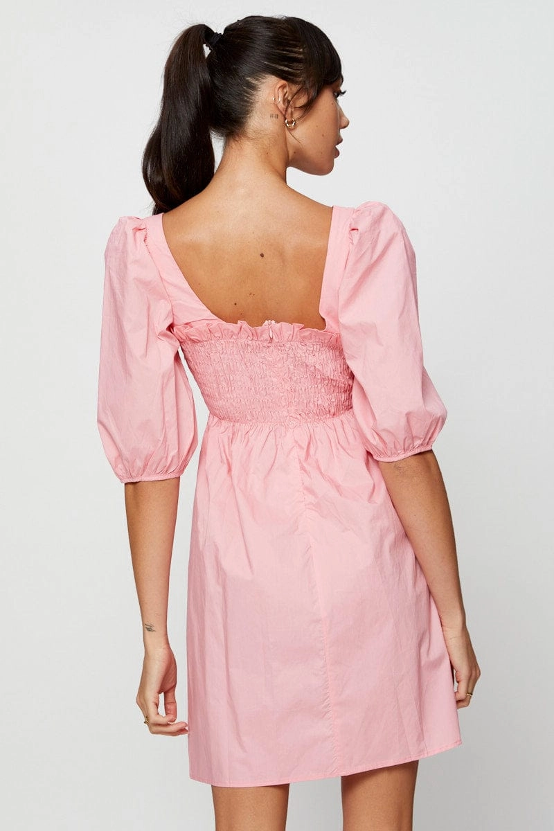 Pink Mini Dress Short Sleeve Evening