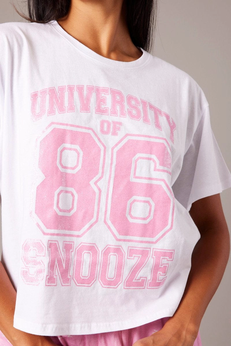 Pink Print Pyjama Setvarsity Glitter Graphic Jersey Pj