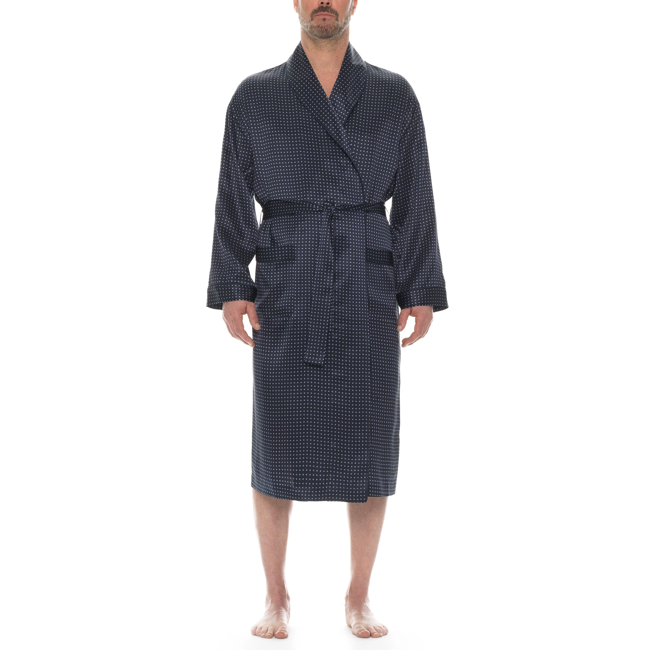 Polka Dot Silk Charmeuse Shawl Robe