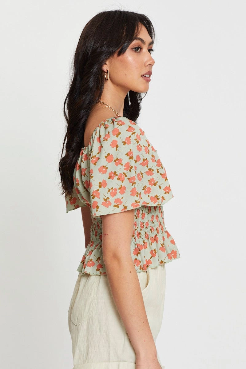 Print Crop Top Short Sleeve Sweetheart