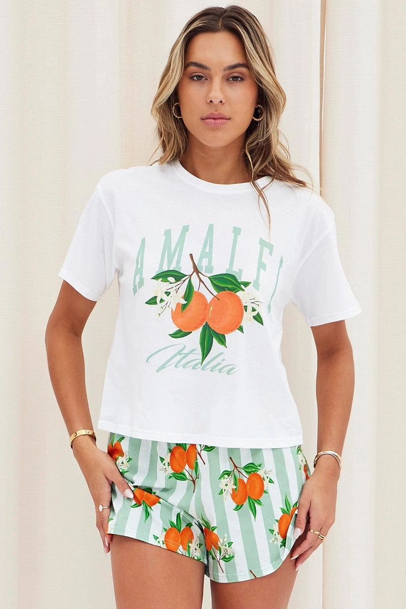 Print Graphic PJ Amalfi Orange Stripe Short Set Pyjama