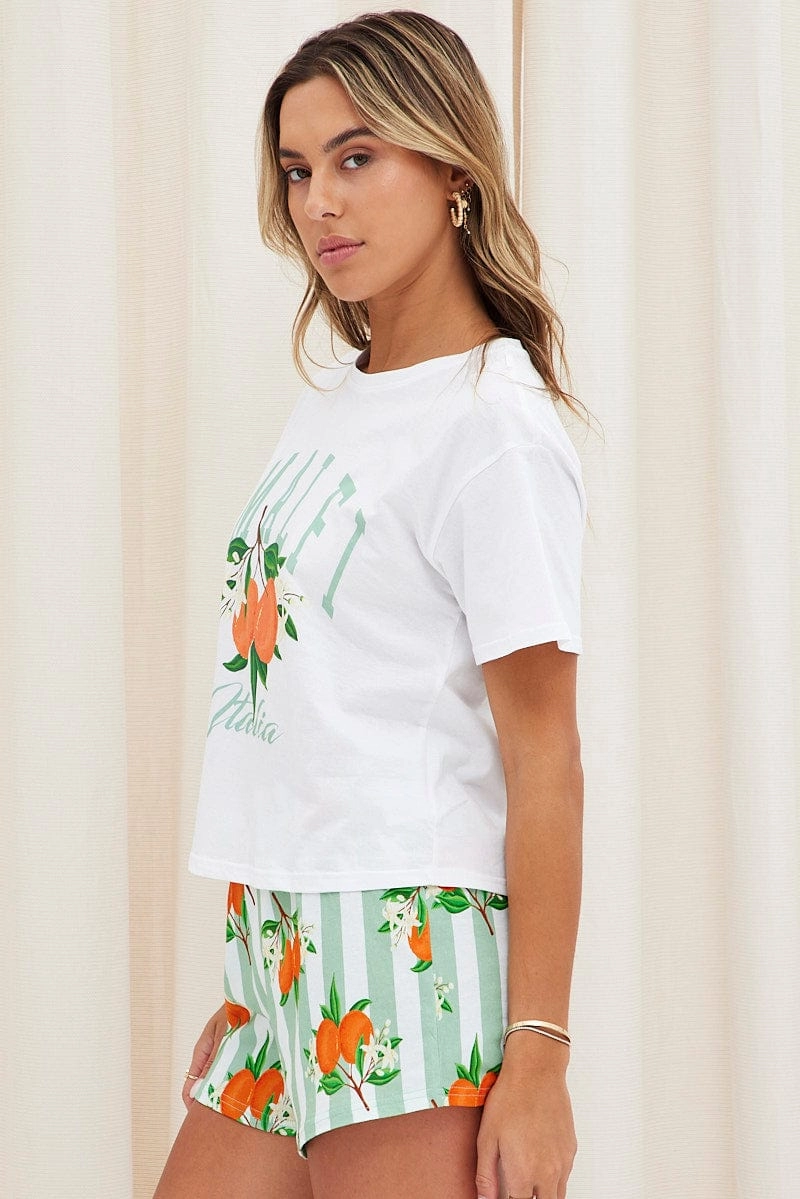 Print Graphic PJ Amalfi Orange Stripe Short Set Pyjama