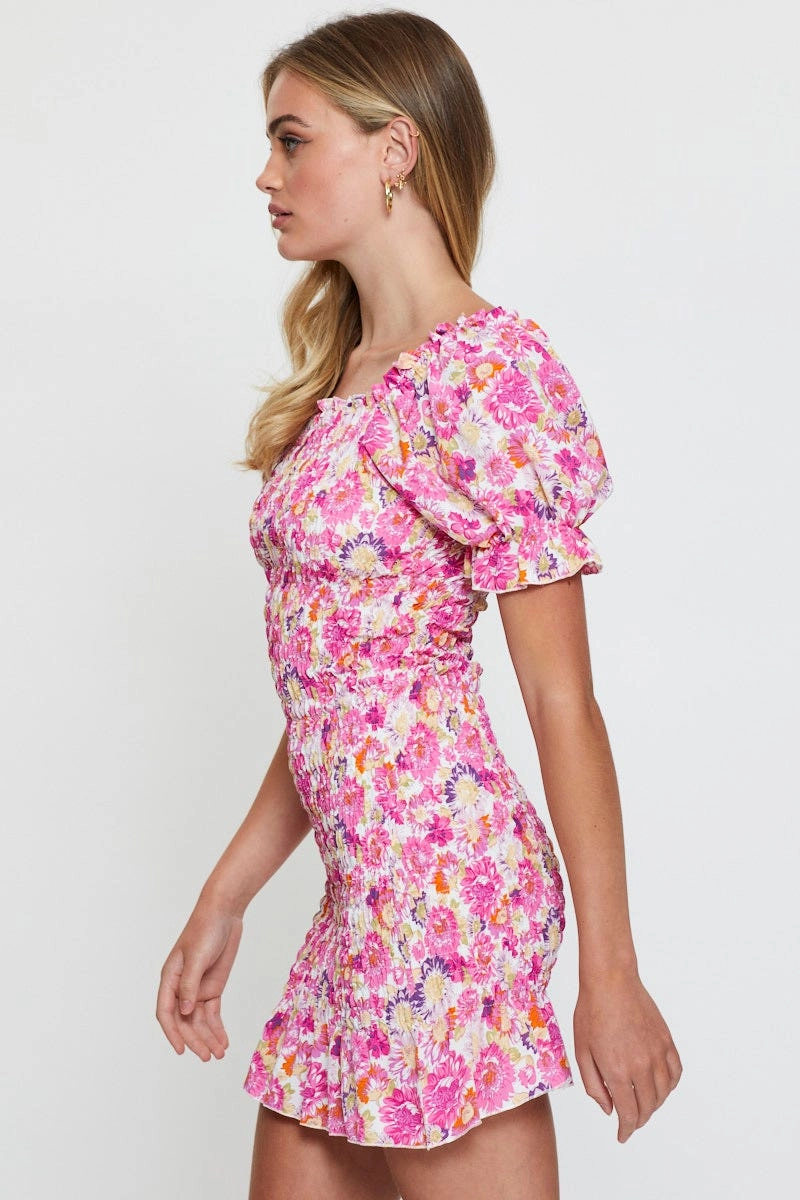 Print Mini Dress Short Sleeve
