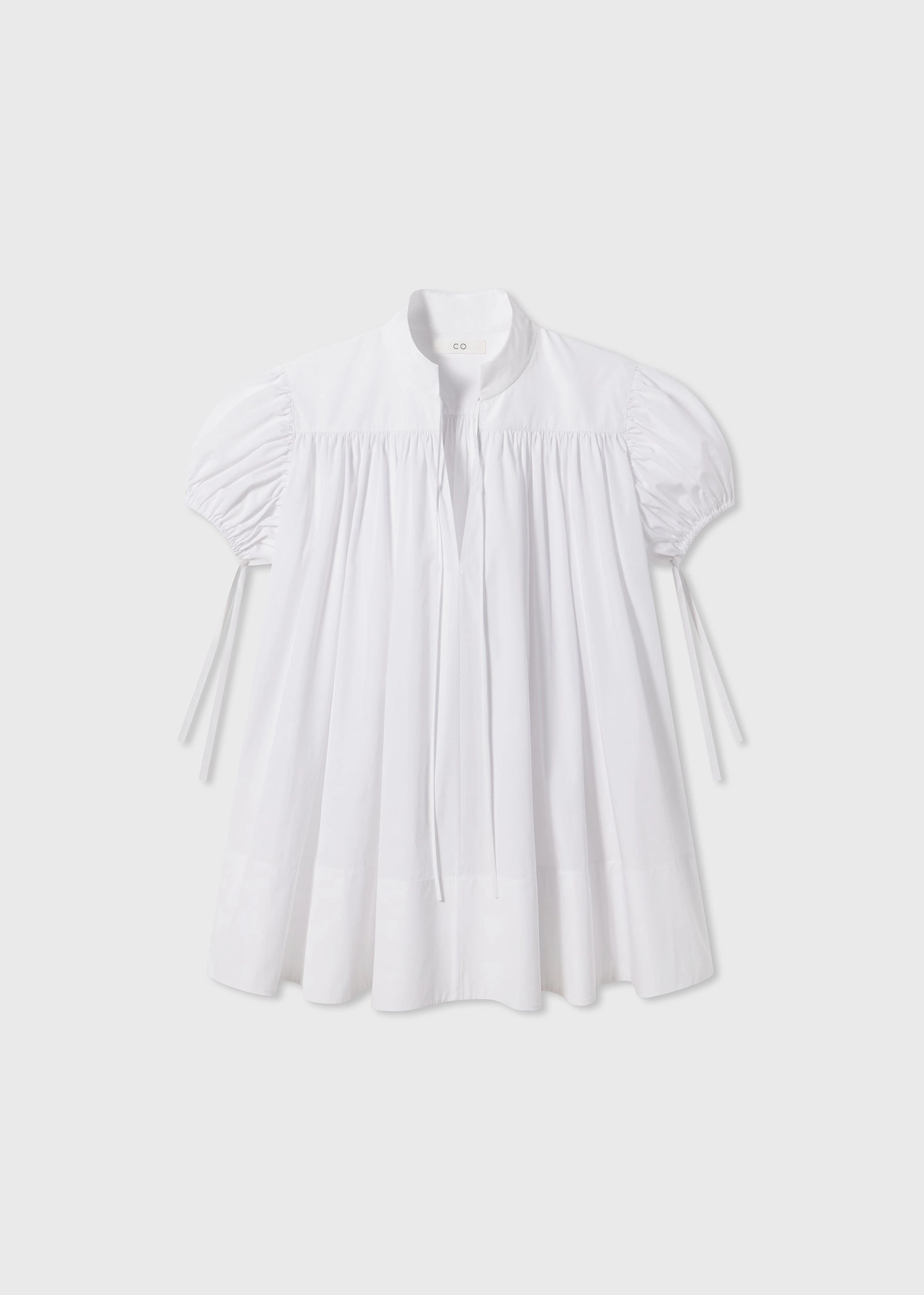 Puff Sleeve Gathered Shirt in Cotton Poplin - White