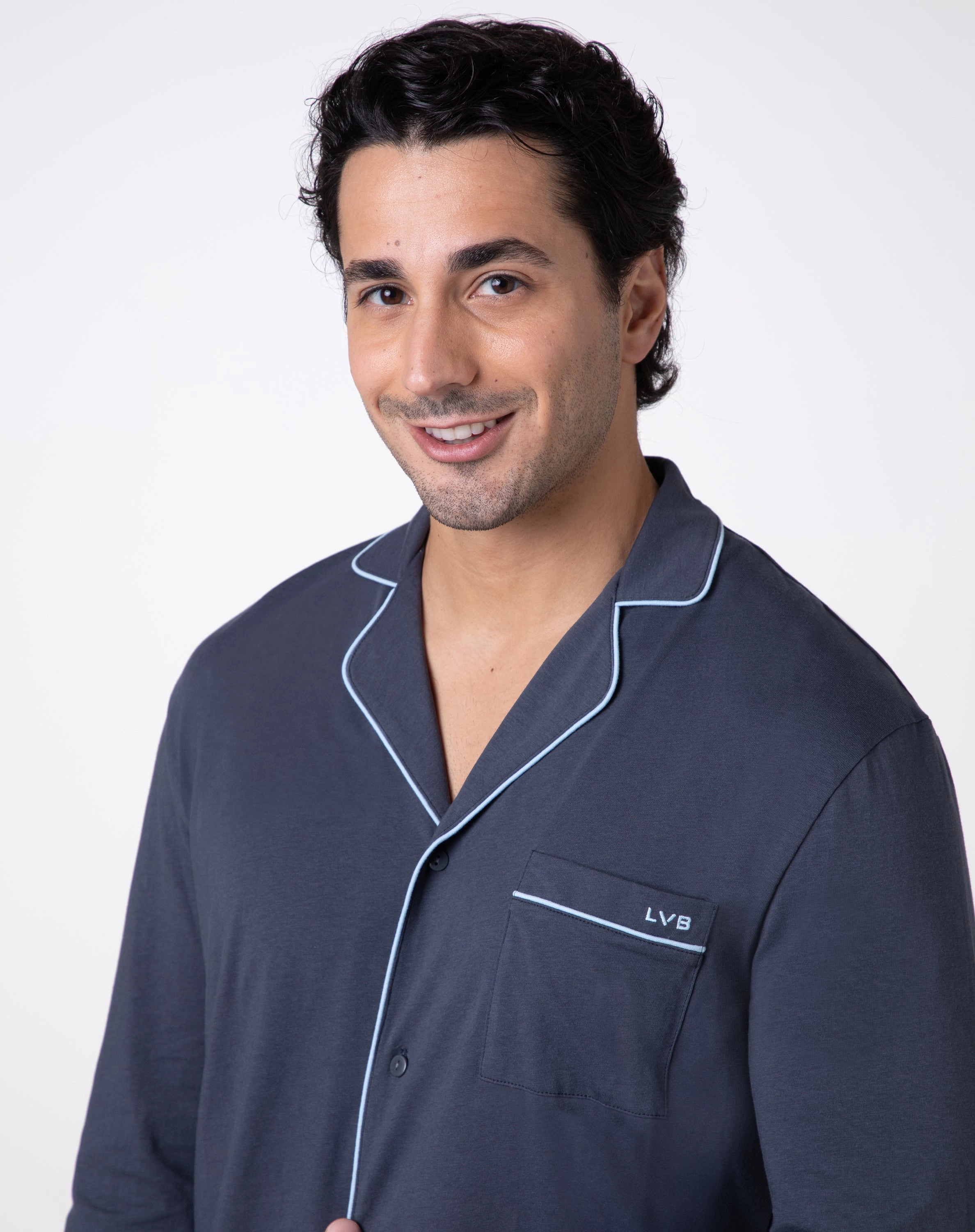 Pyjama long ouvert en jersey de coton ardoise pour unisexe