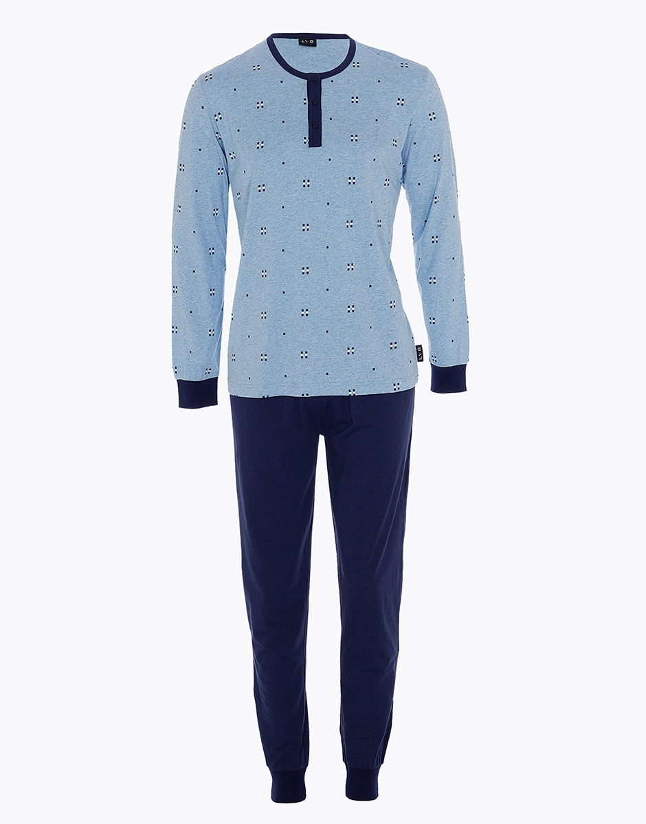 Pyjama long serafino en jersey bleu chiné pour homme