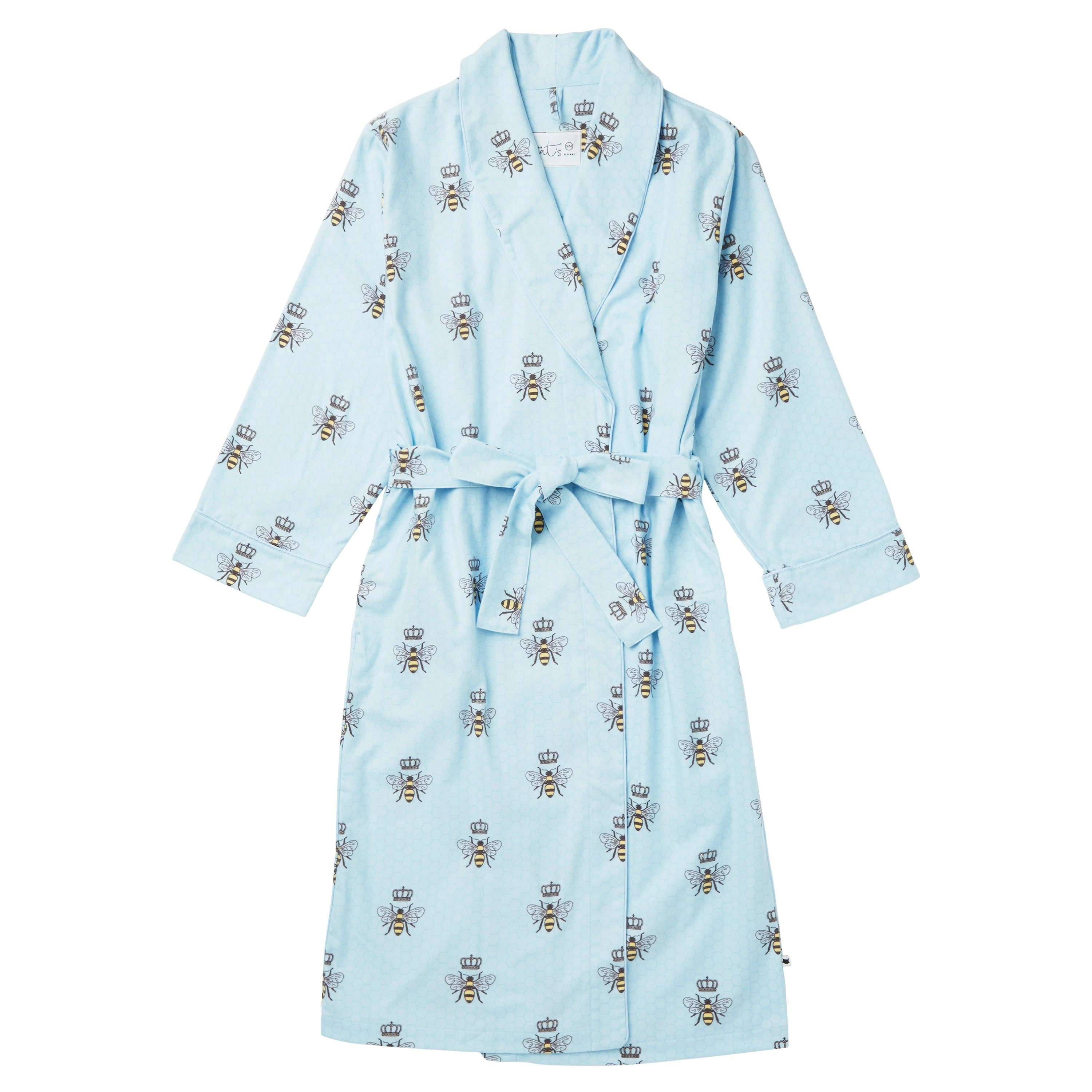 Queen Bee Shawl Collar Flannel Robe - Blue