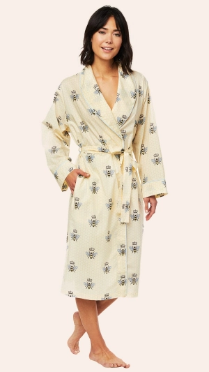 Queen Bee Shawl Collar Flannel Robe - Honey