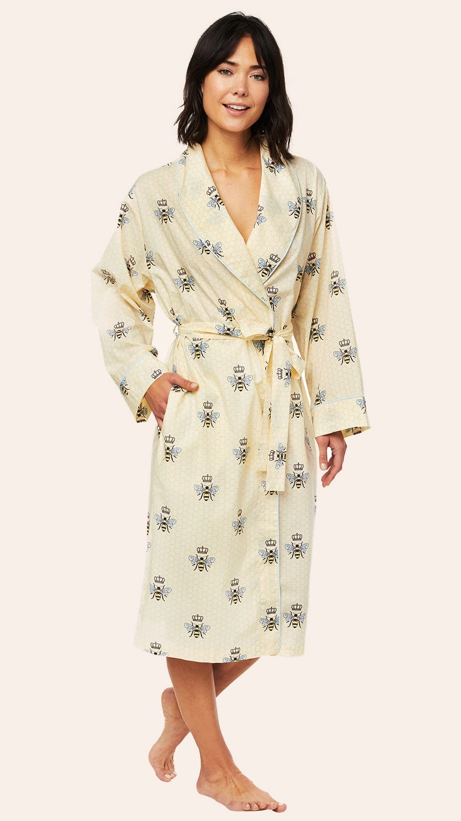 Queen Bee Shawl Collar Flannel Robe - Honey