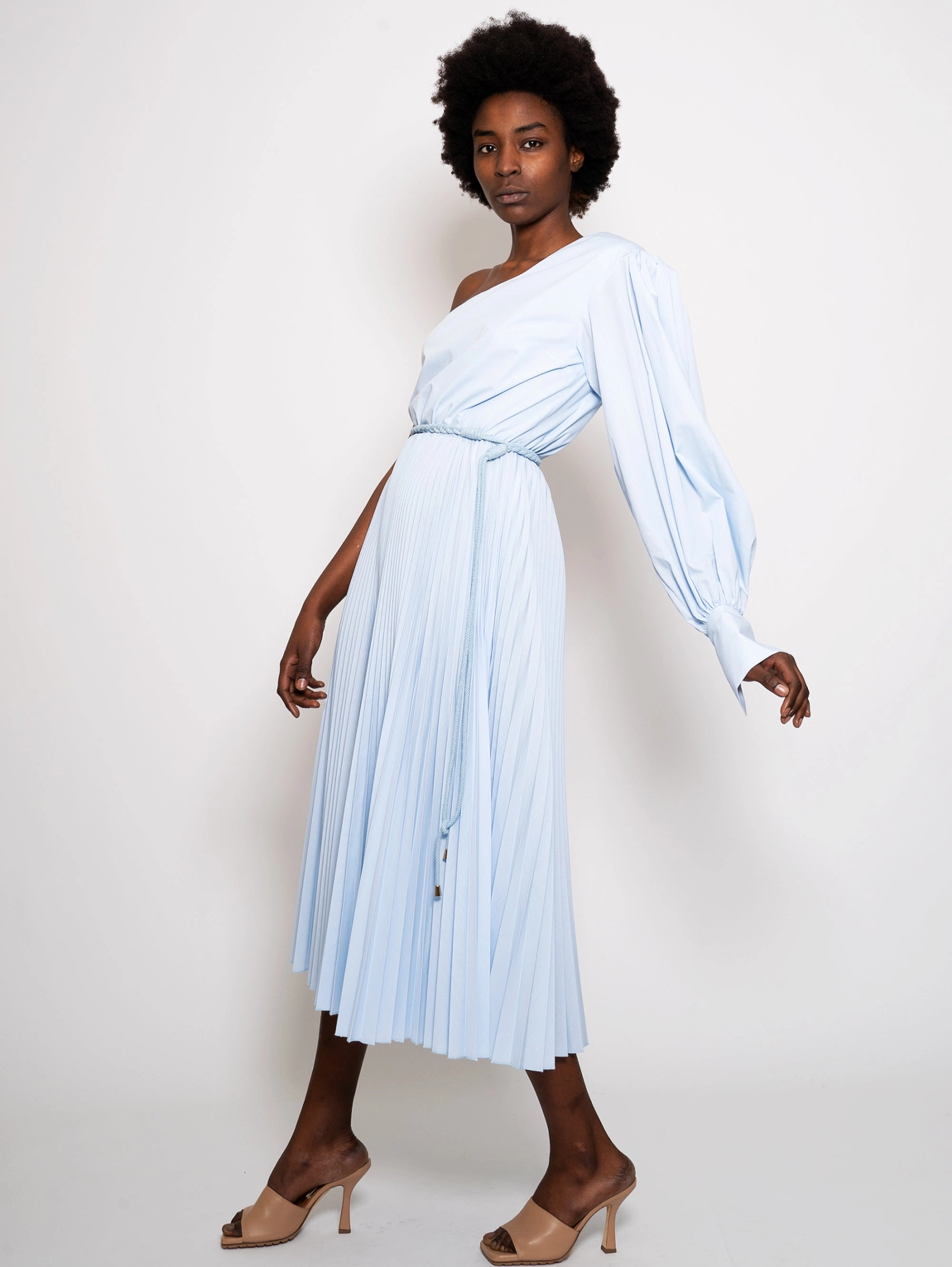 Sky Pleated Mono Shoulder Dress