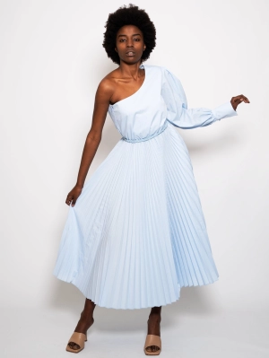 Sky Pleated Mono Shoulder Dress