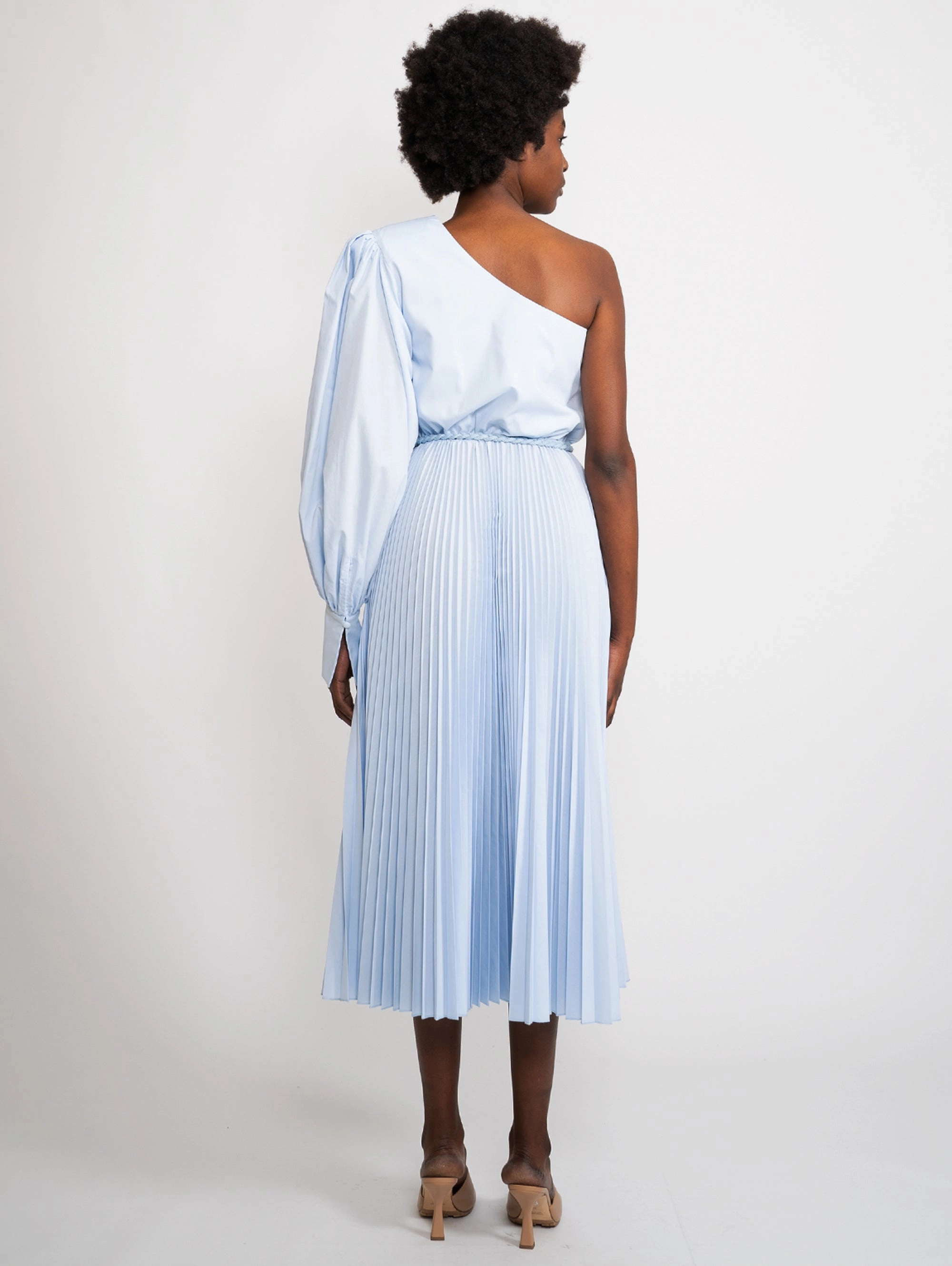 Sky Pleated Mono Shoulder Dress