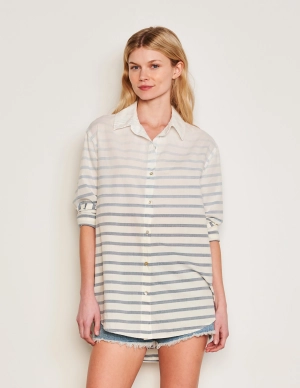 Sundry Changing Tide Stripe Classic Shirt & Midi Apron Dress Set in Deep Navy