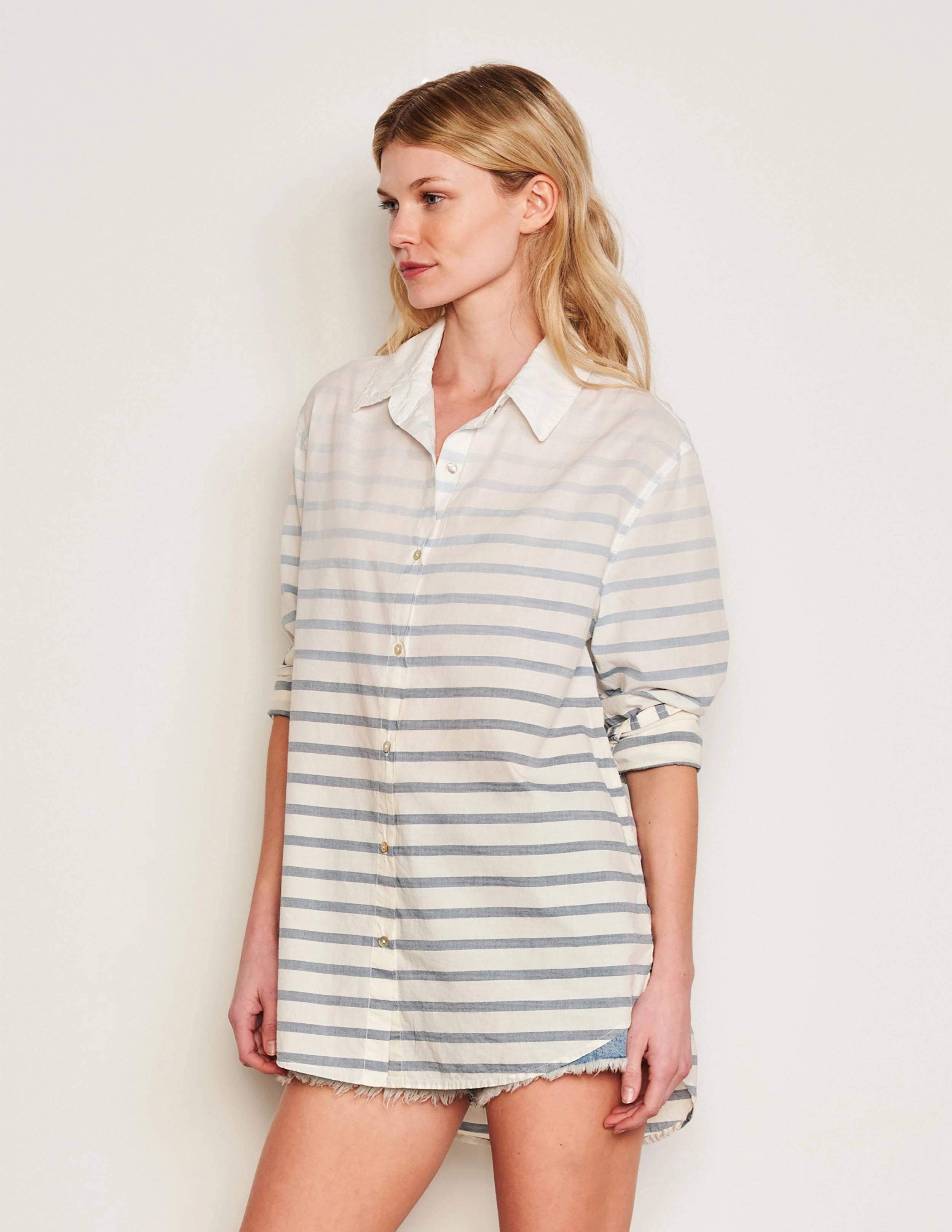 Sundry Changing Tide Stripe Classic Shirt & Midi Apron Dress Set in Deep Navy