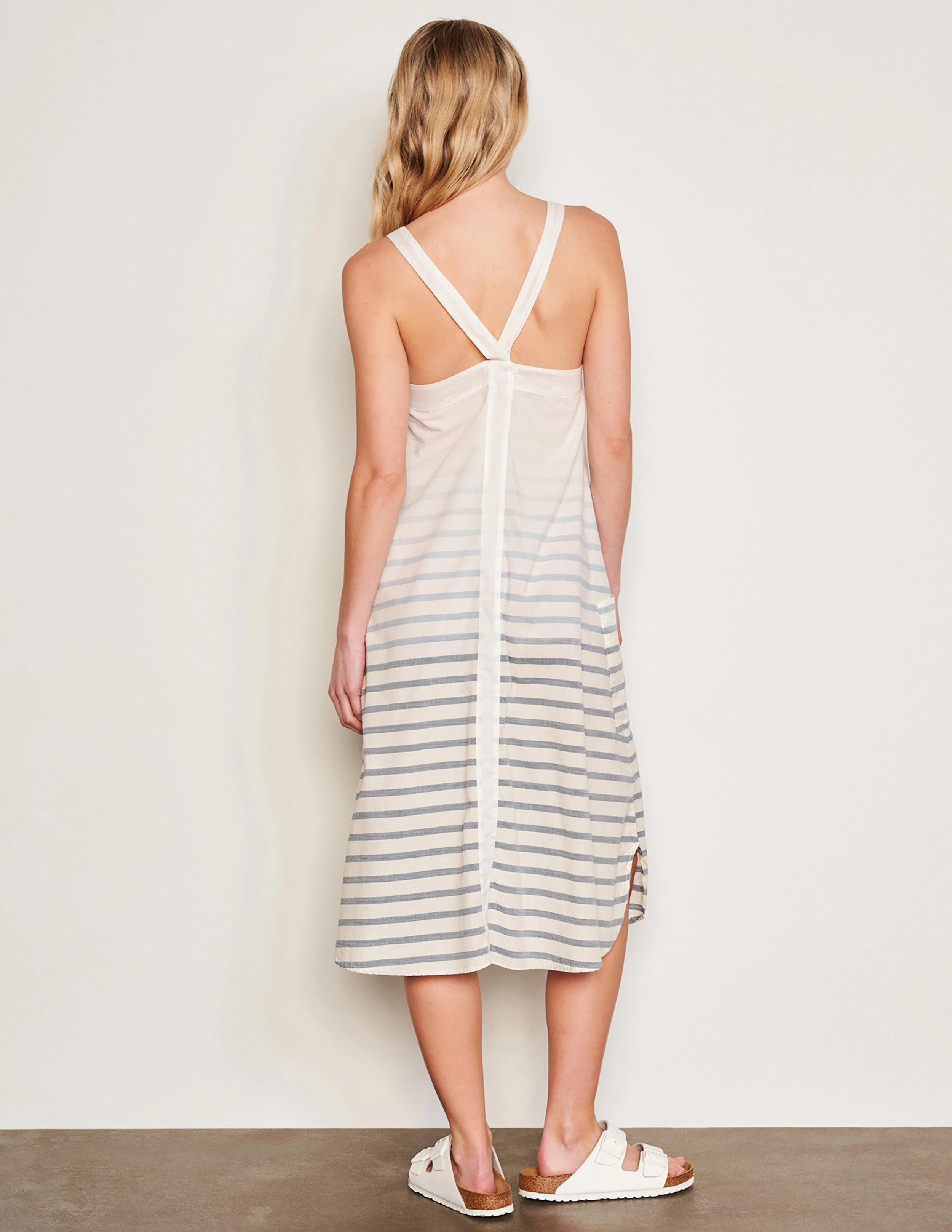 Sundry Changing Tide Stripe Classic Shirt & Midi Apron Dress Set in Deep Navy
