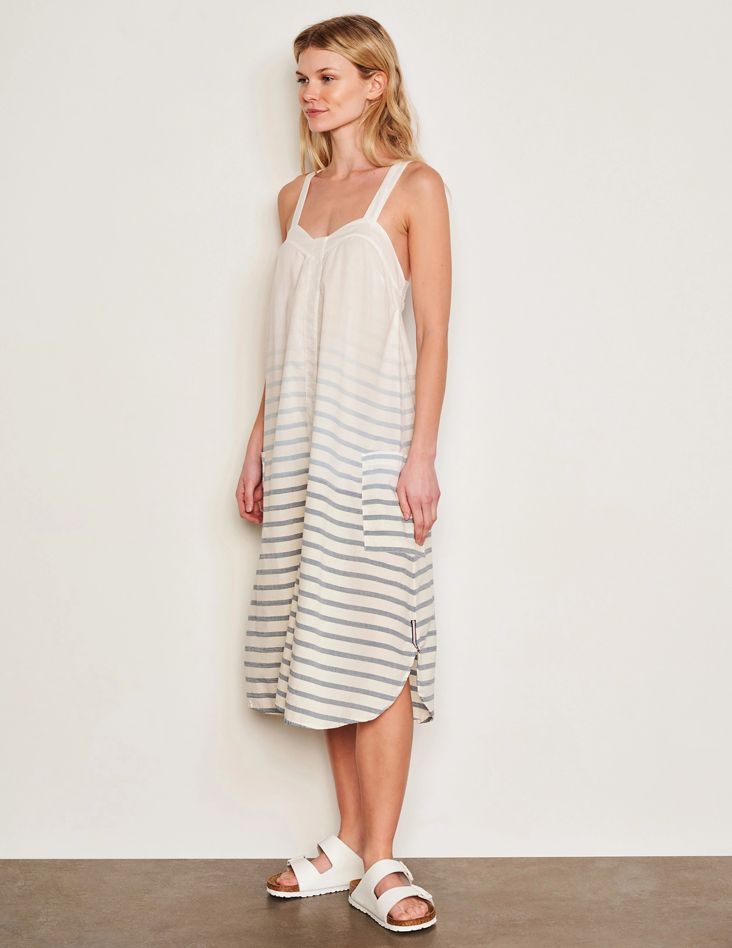 Sundry Changing Tide Stripe Classic Shirt & Midi Apron Dress Set in Deep Navy