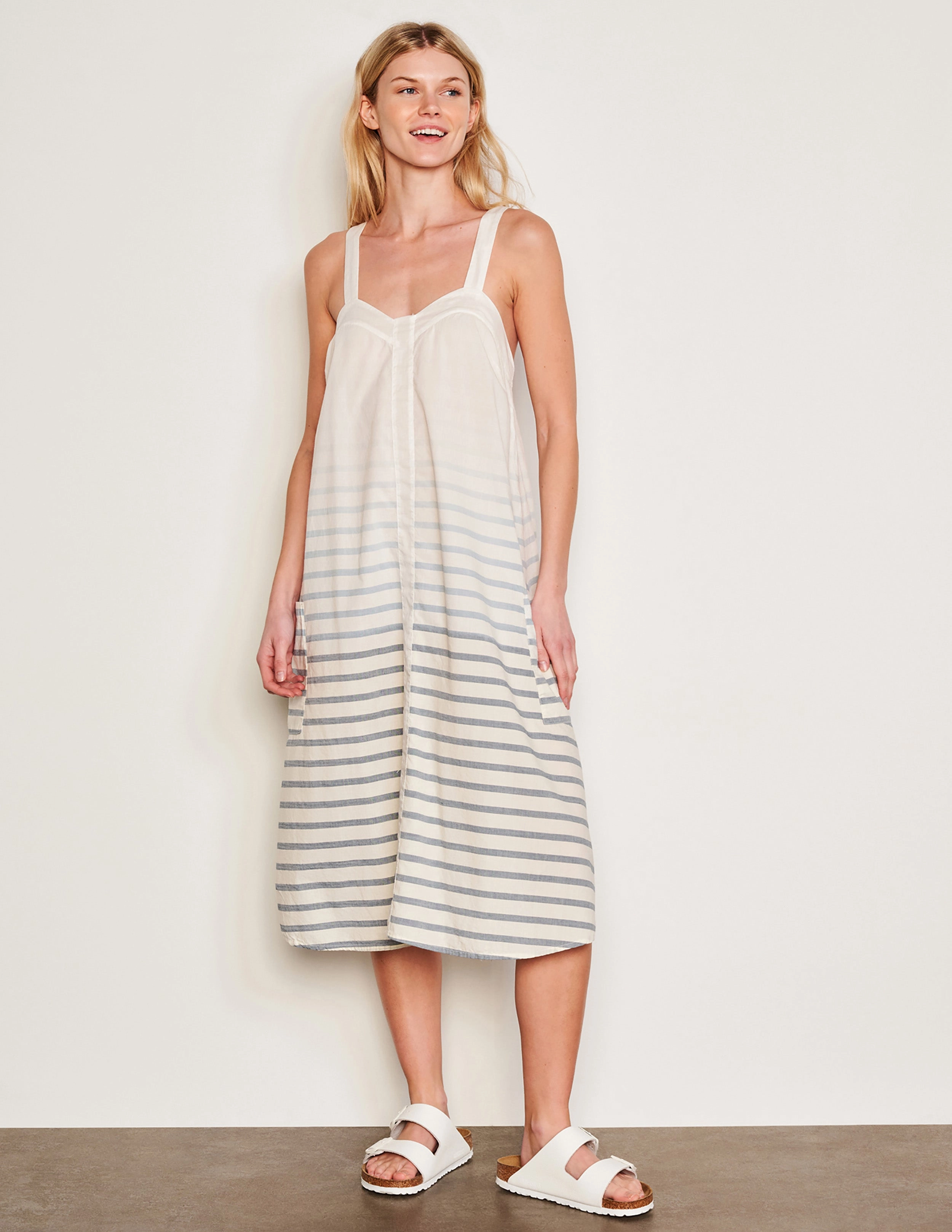 Sundry Changing Tide Stripe Classic Shirt & Midi Apron Dress Set in Deep Navy