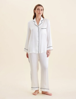 Sylvie Silk Piped Full Length PJ