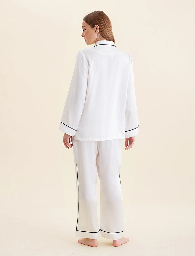 Sylvie Silk Piped Full Length PJ