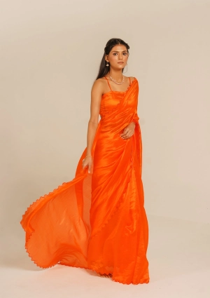 Tangerine Mulberry Silk Saree