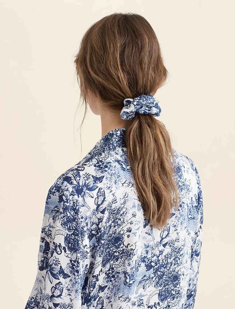 Toile De Jouy Silk Scrunchie