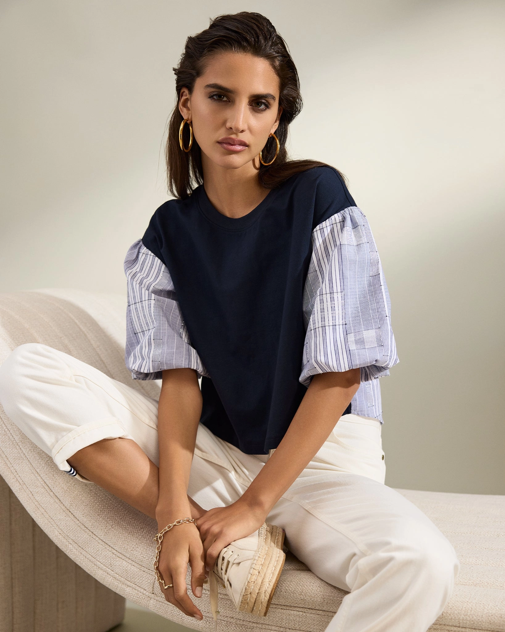 Toula Poplin Combo Short Sleeve Top