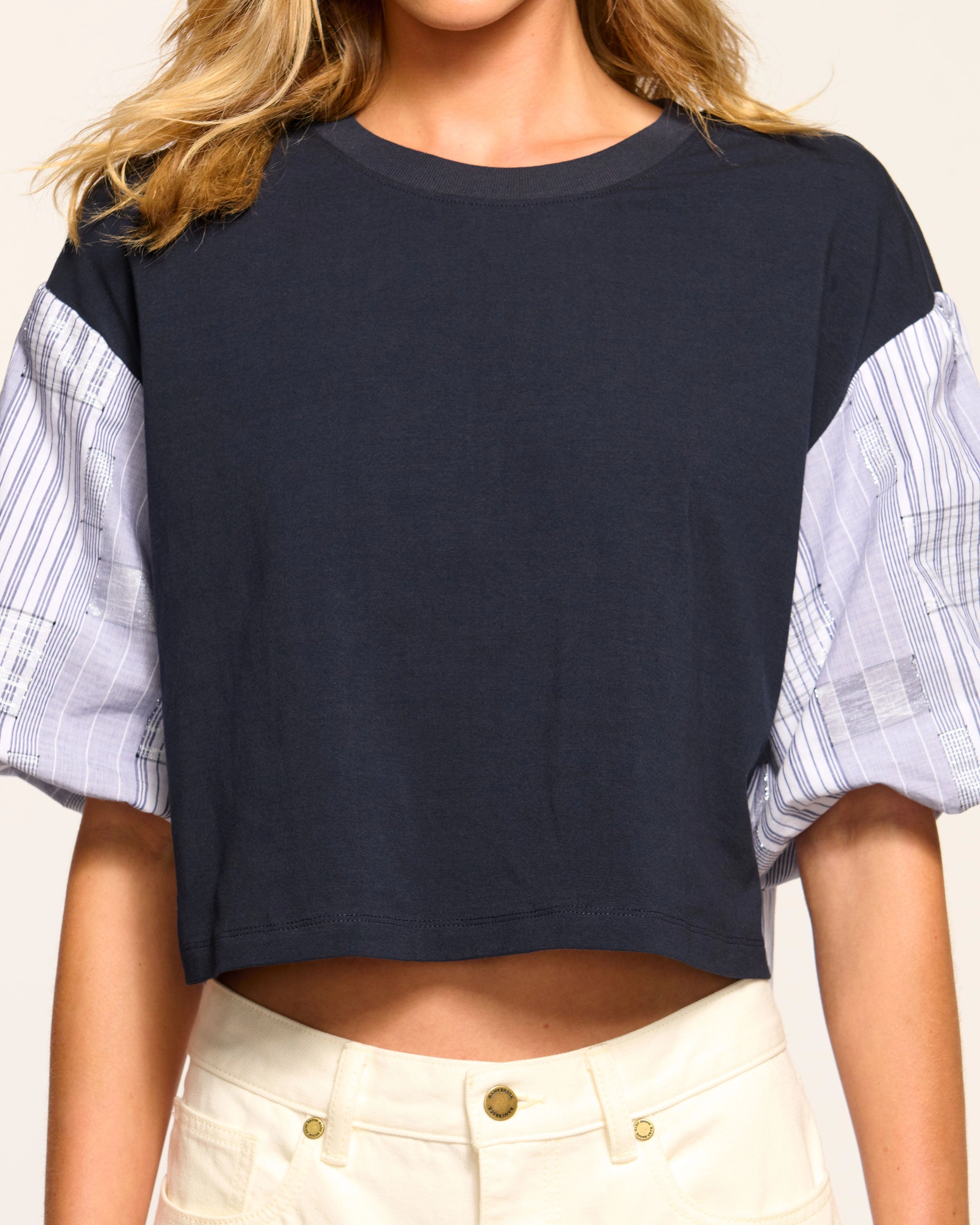 Toula Poplin Combo Short Sleeve Top