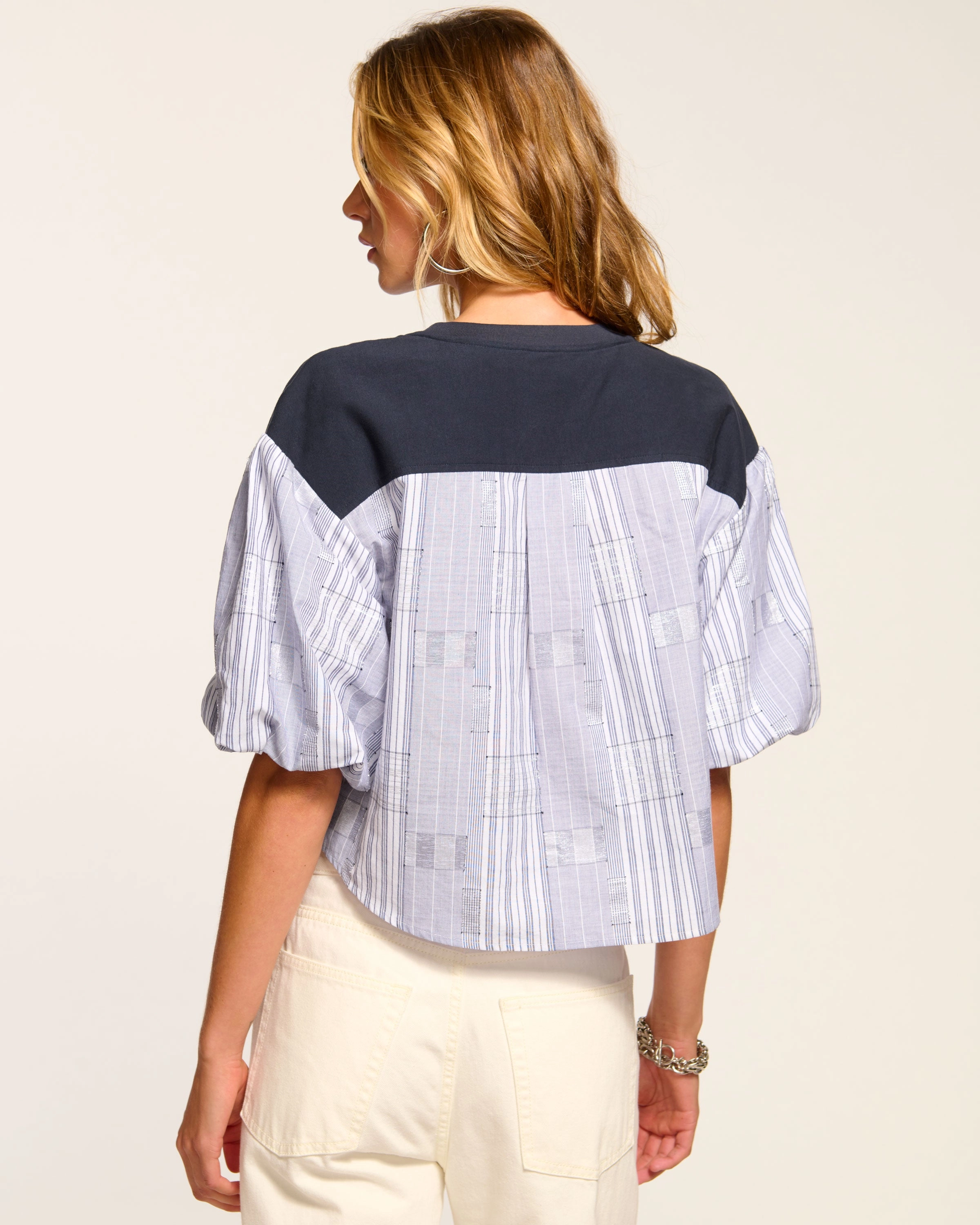 Toula Poplin Combo Short Sleeve Top
