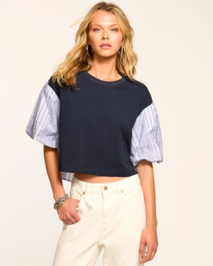 Toula Poplin Combo Short Sleeve Top