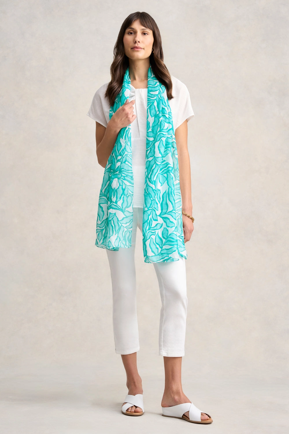 Two Tone Foliage Silk Scarf - Multi