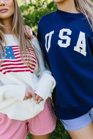 USA 100% Cotton Terry Pullover in Navy