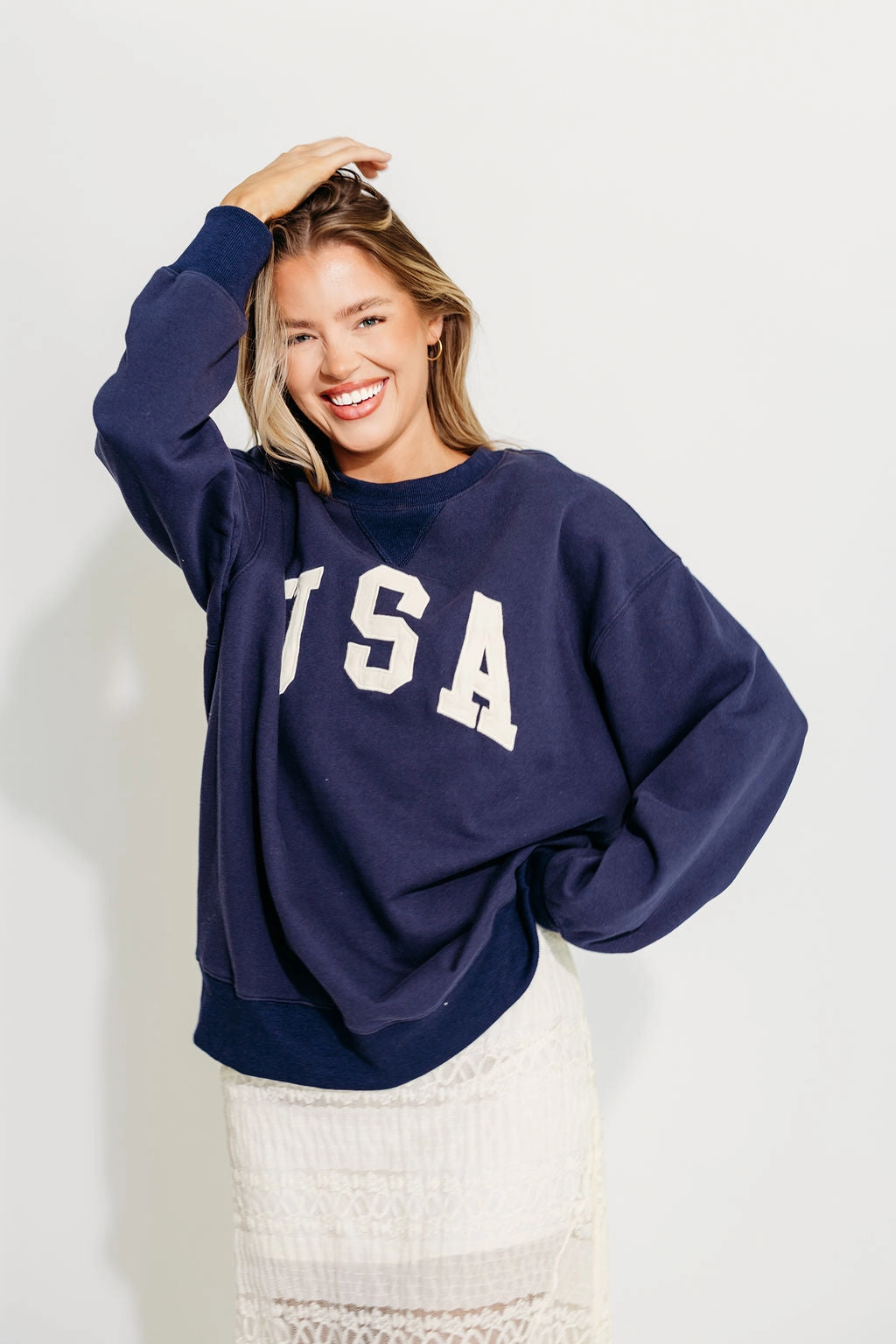 USA 100% Cotton Terry Pullover in Navy