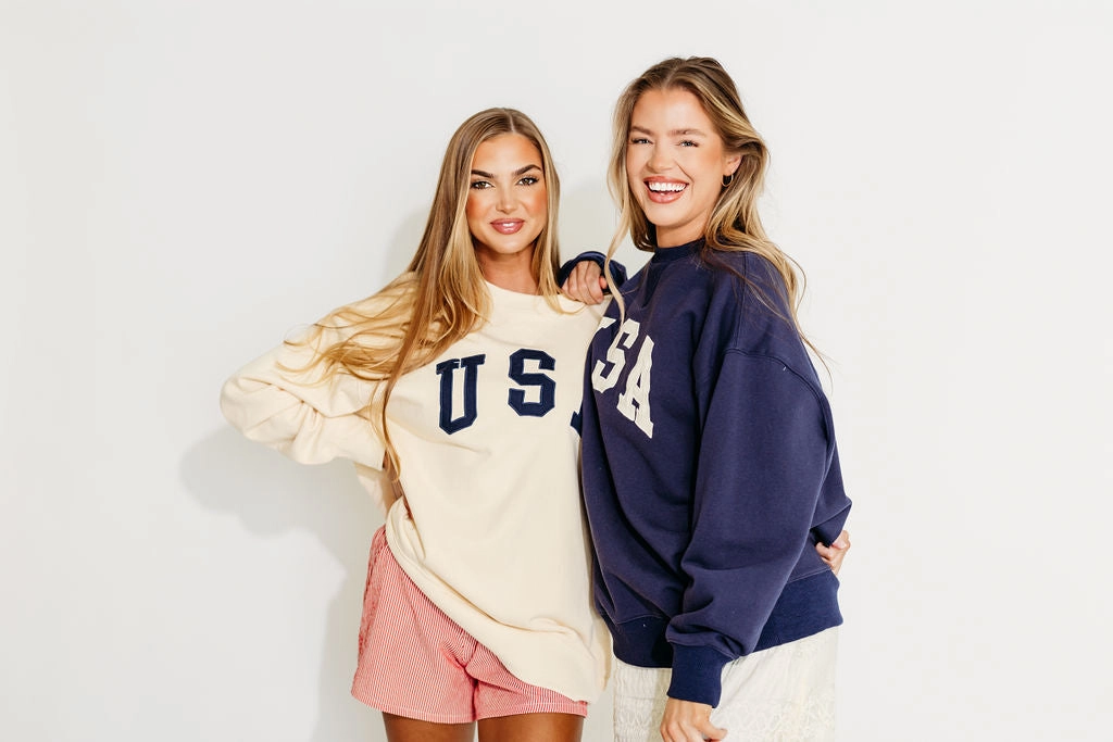 USA 100% Cotton Terry Pullover in Navy