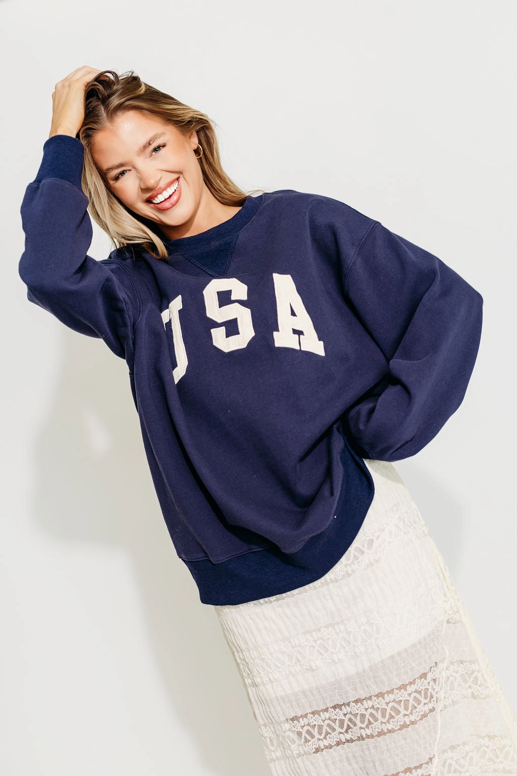 USA 100% Cotton Terry Pullover in Navy